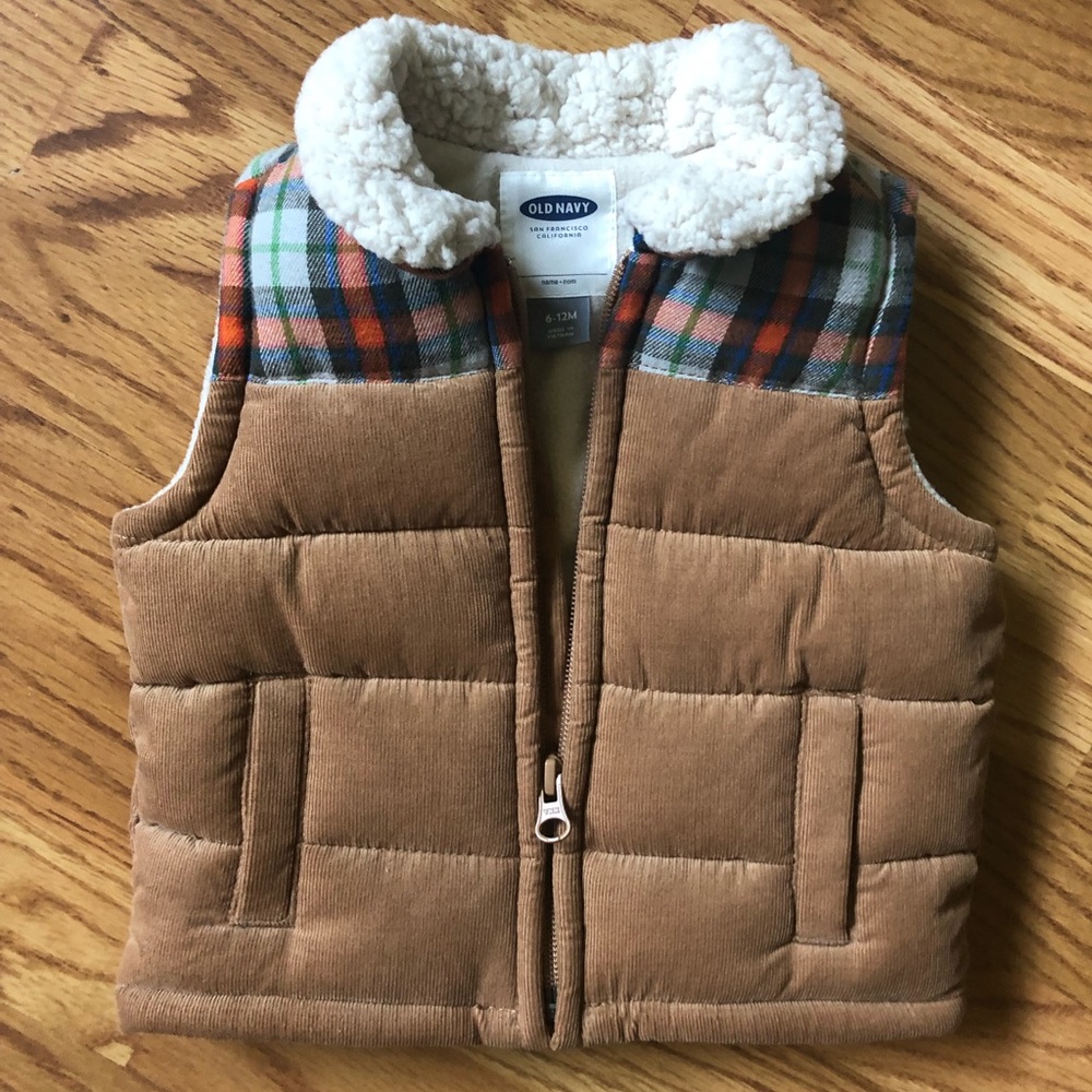 Old navy warm vest 6-12 months plaid corduroy